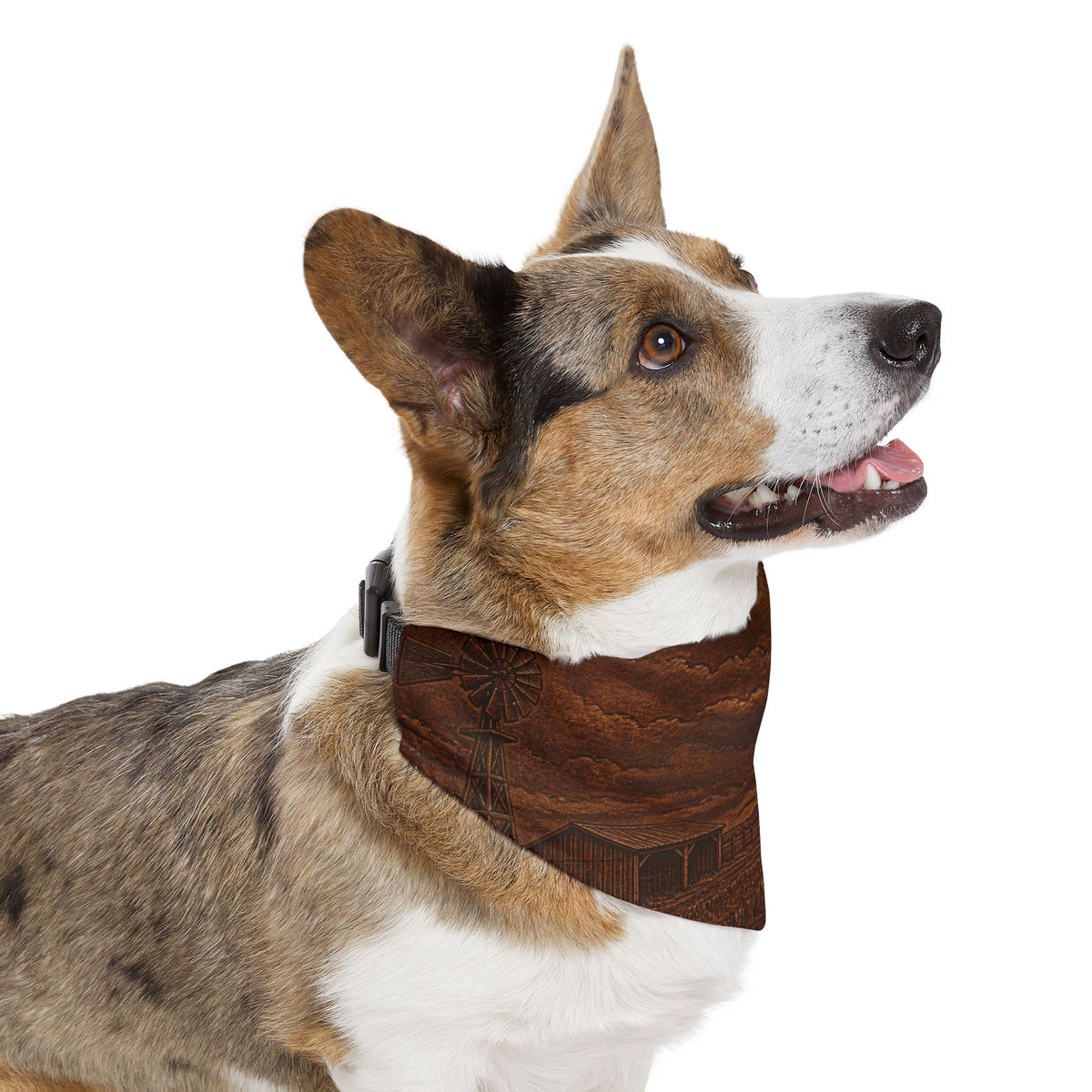 Windmill Dog Bandana Collar – Embossed Leather Windmill | Machine-Washable, S–XL