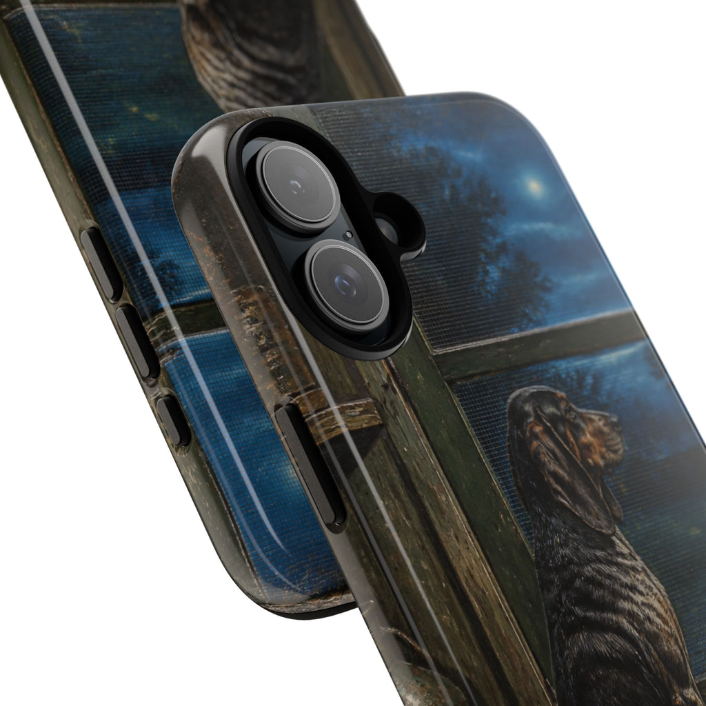 Coonhound Dog iPhone Case – Coonhound at the Screen Door Painted Tin | Tough Dual-Layer Case, iPhone 11–17