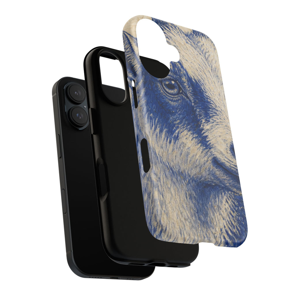 Goat iPhone Case – Pygmy Goat - Cobalt Transferware Portrait | Tough Dual-Layer Case, iPhone 11–17