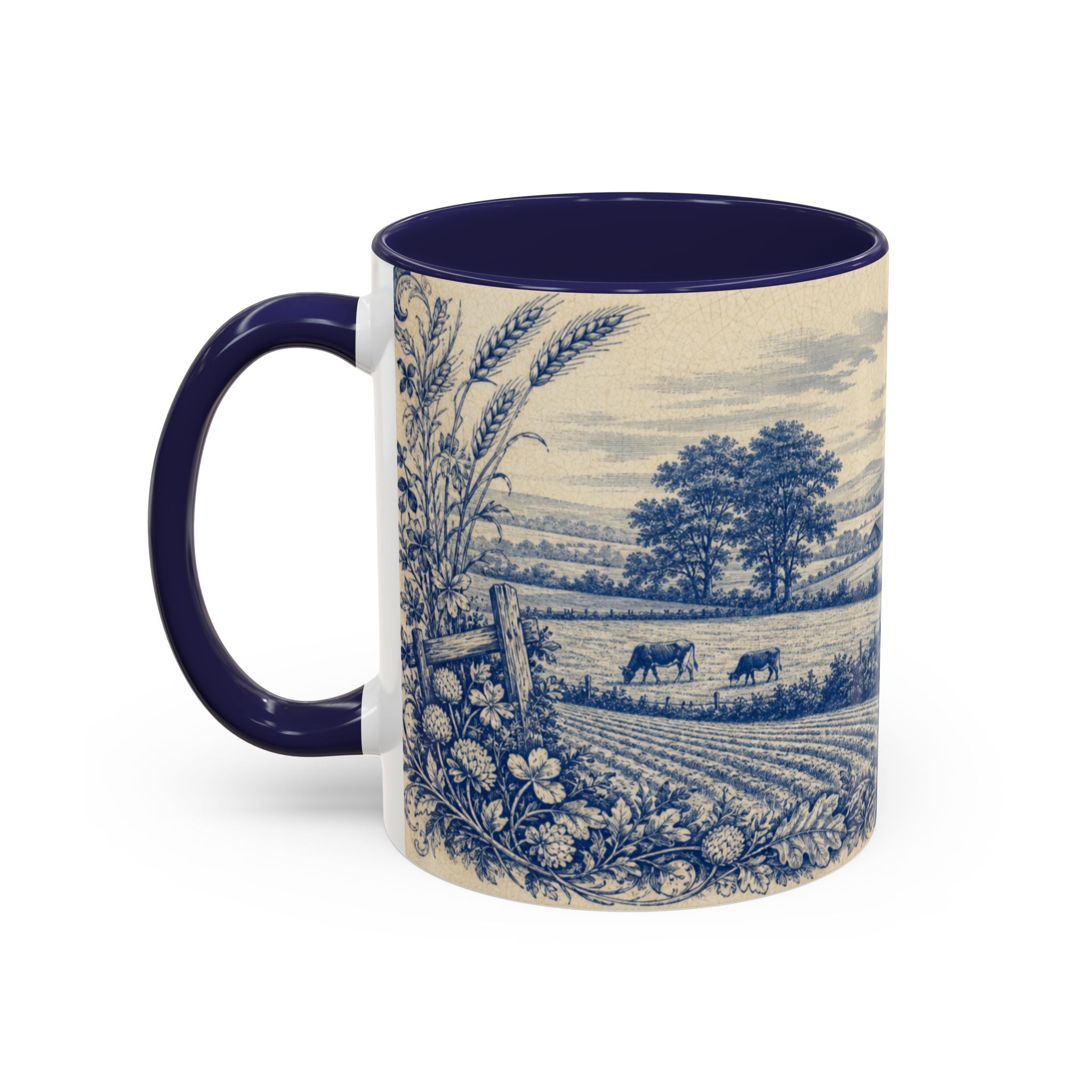 Farmhouse Coffee Mug – Blue Country Transferware | Ceramic Accent Mug, 11oz or 15oz