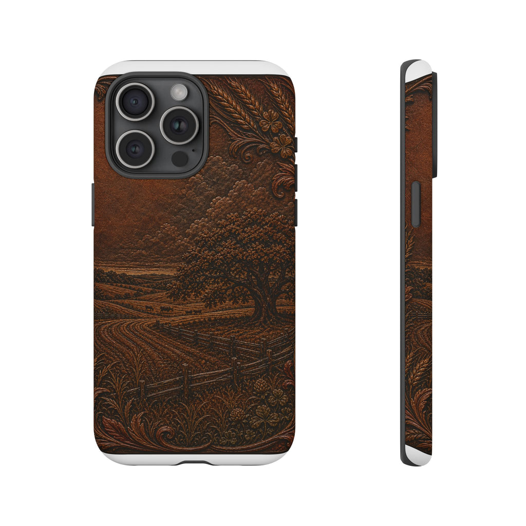 iPhone Case – Tooled Field Landscape | Tough Dual-Layer Case, iPhone 11–17