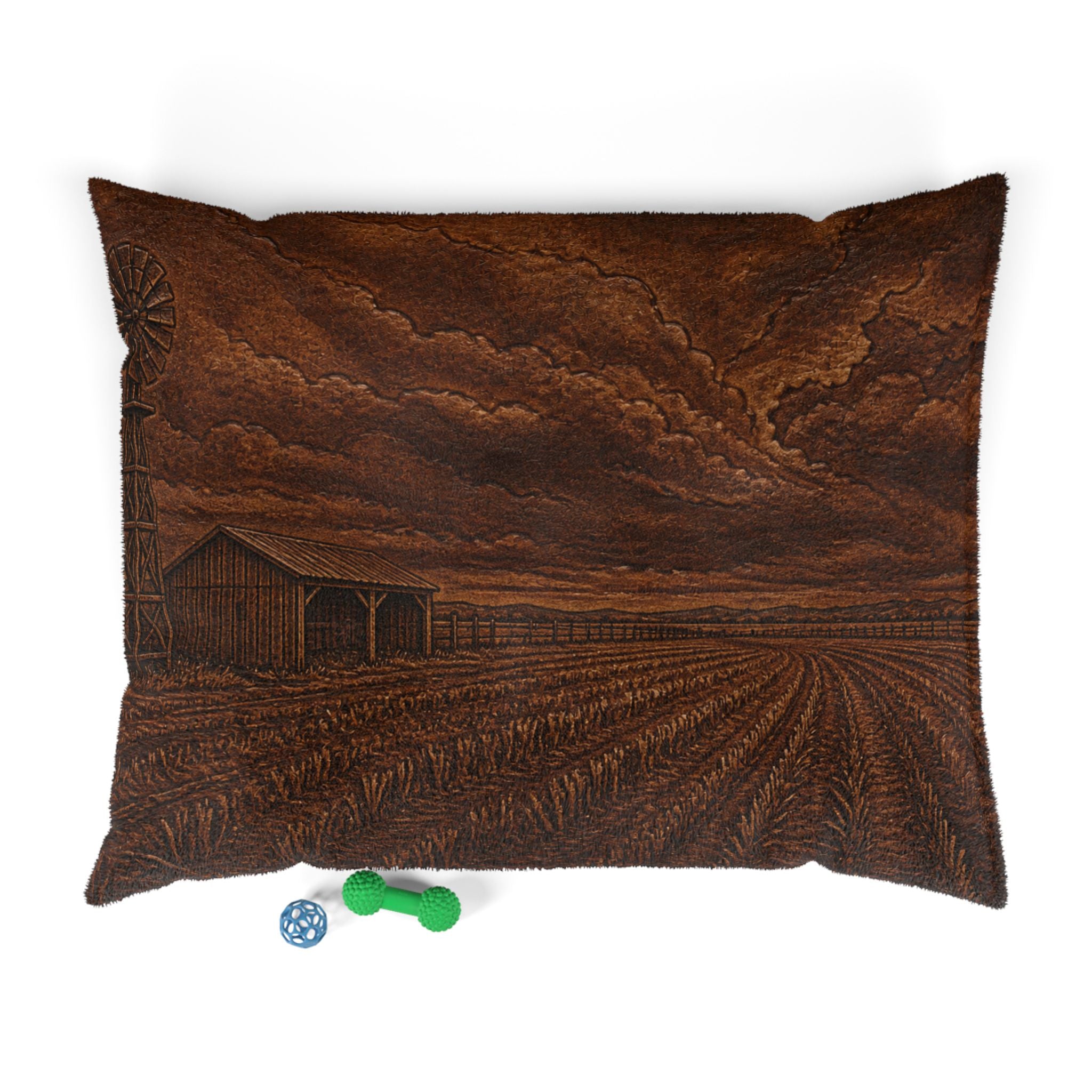 Windmill Washable Dog Bed – Embossed Leather Windmill | Soft Fleece Pet Bed, 3 Sizes