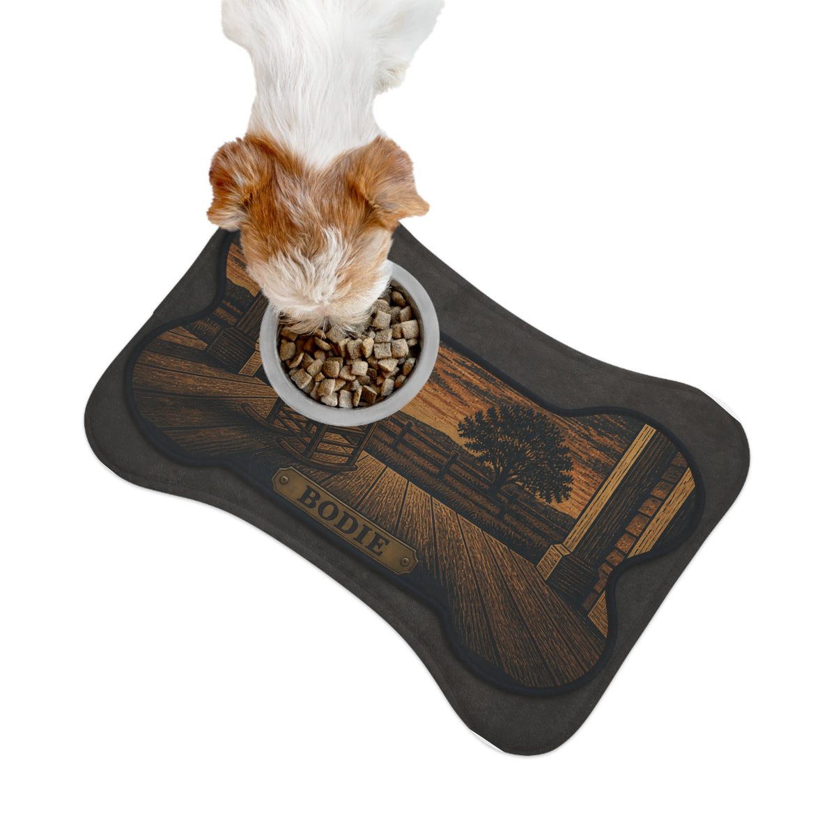 Personalized Dog Feeding Mat – Porch Rocker | Custom Name, Non-Slip Bone Shape