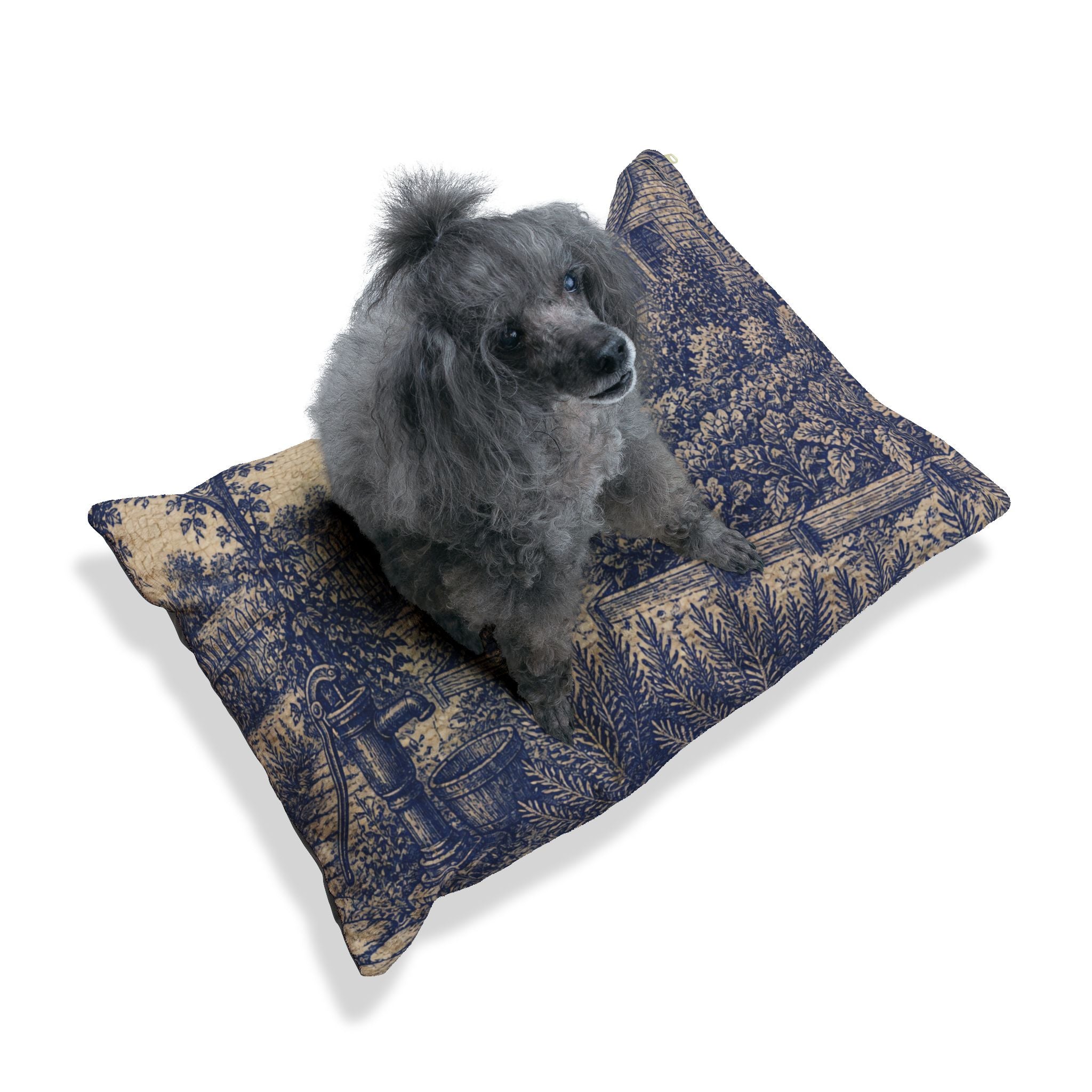 Washable Dog Bed – Transferware Kitchen Garden | Soft Fleece Pet Bed, 3 Sizes
