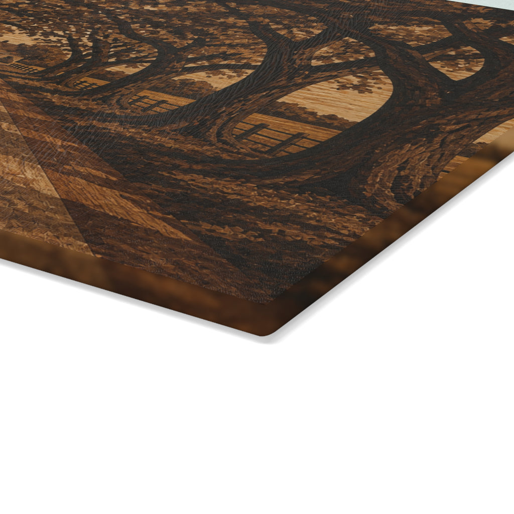 Glass Cutting Board – Marquetry Live-Oak Lane | Tempered Glass Charcuterie & Serving Board