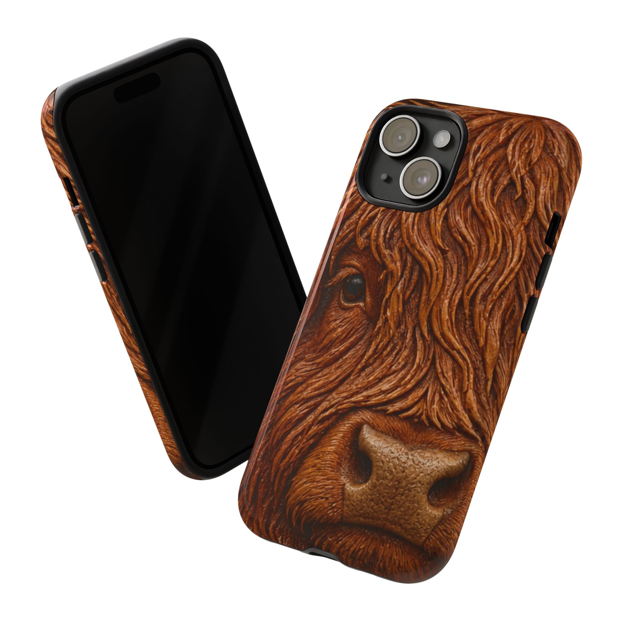 Highland Cow iPhone Case – Mini Highland - Tooled Leather Portrait | Tough Dual-Layer Case, iPhone 11–17