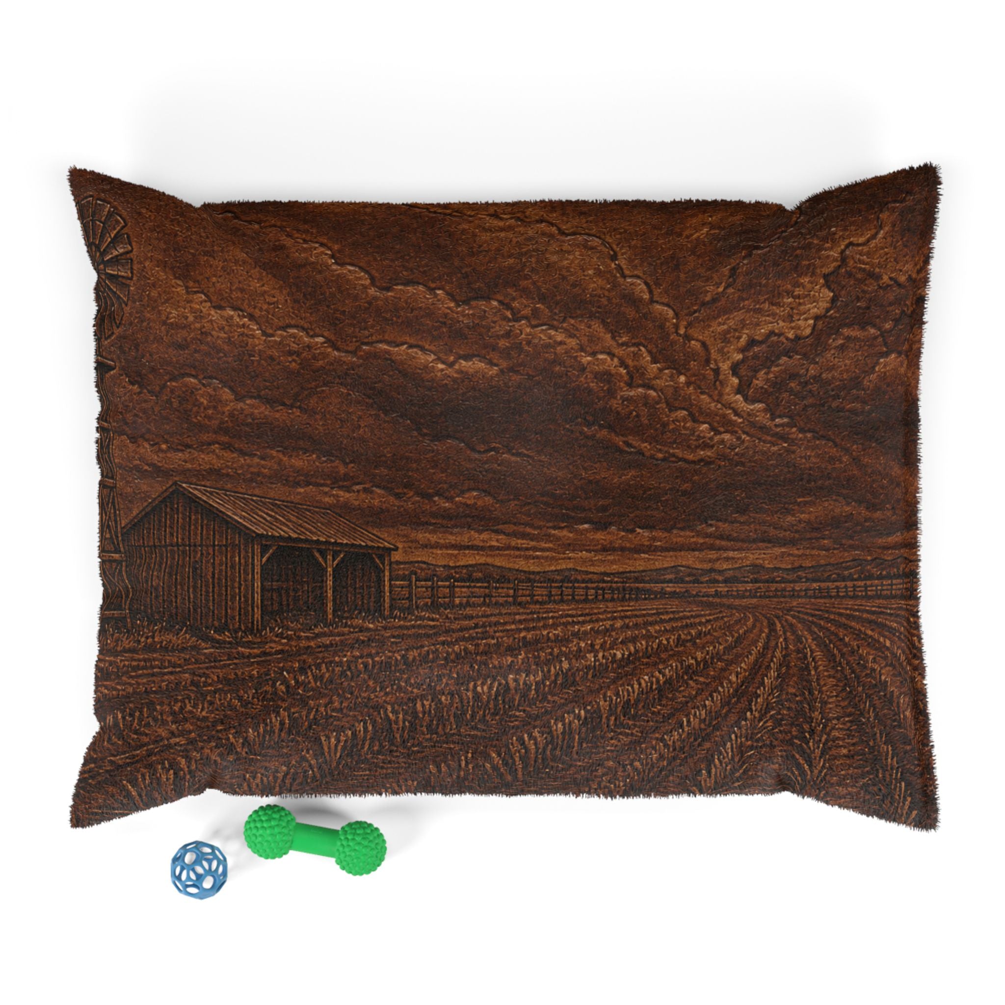 Windmill Washable Dog Bed – Embossed Leather Windmill | Soft Fleece Pet Bed, 3 Sizes