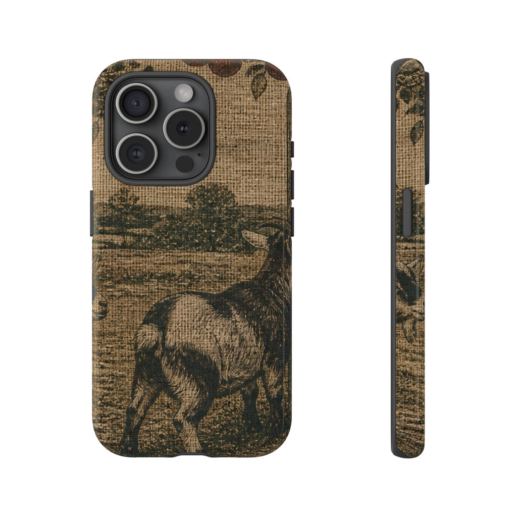 Goat iPhone Case – Pygmy Goats - Grain-Sack Orchard Gate | Tough Dual-Layer Case, iPhone 11–17
