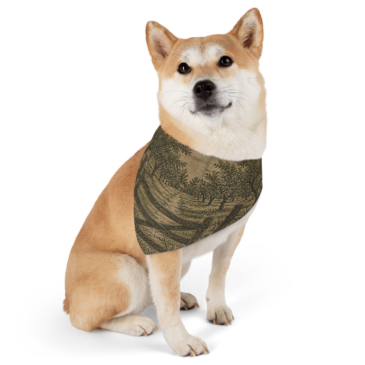 Dog Bandana Collar – Grain-Sack Orchard Gate | Machine-Washable, S–XL
