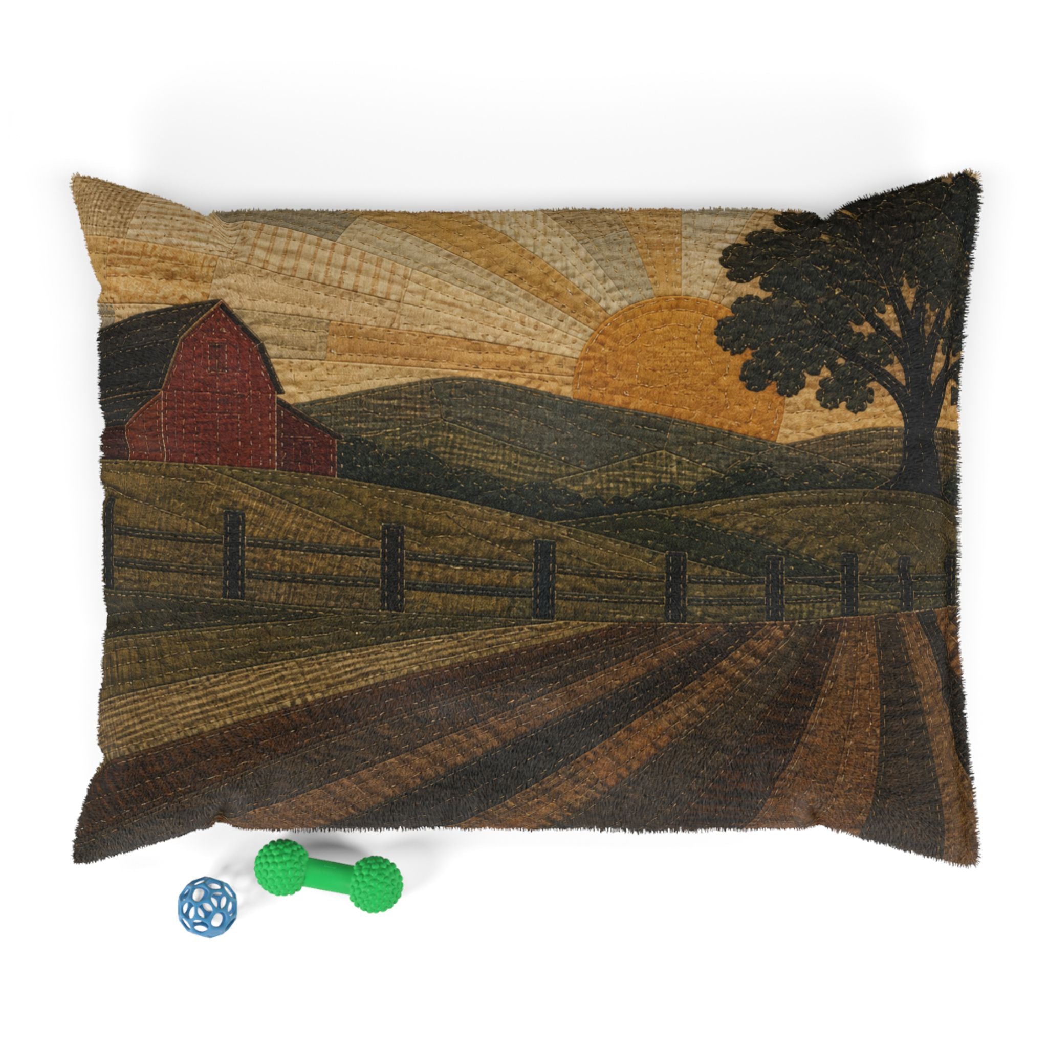 Washable Dog Bed – Quilted Pasture Sunset | Soft Fleece Pet Bed, 3 Sizes