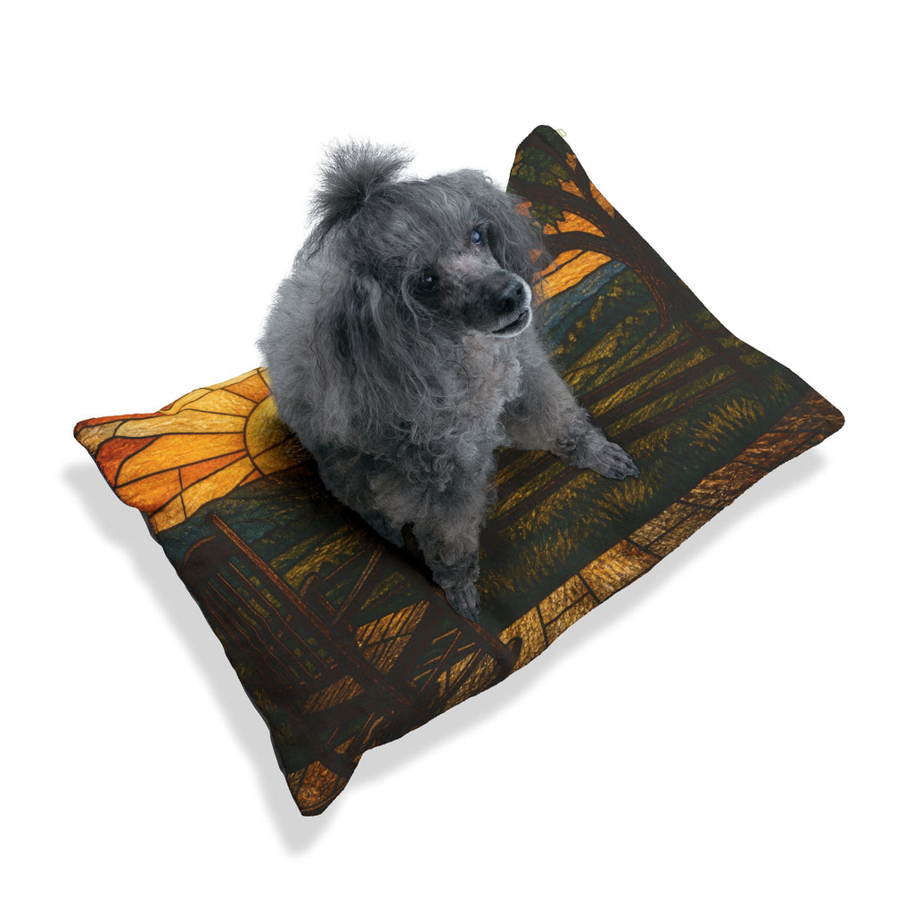 Washable Dog Bed – Stained Glass Porch Sunrise | Soft Fleece Pet Bed, 3 Sizes
