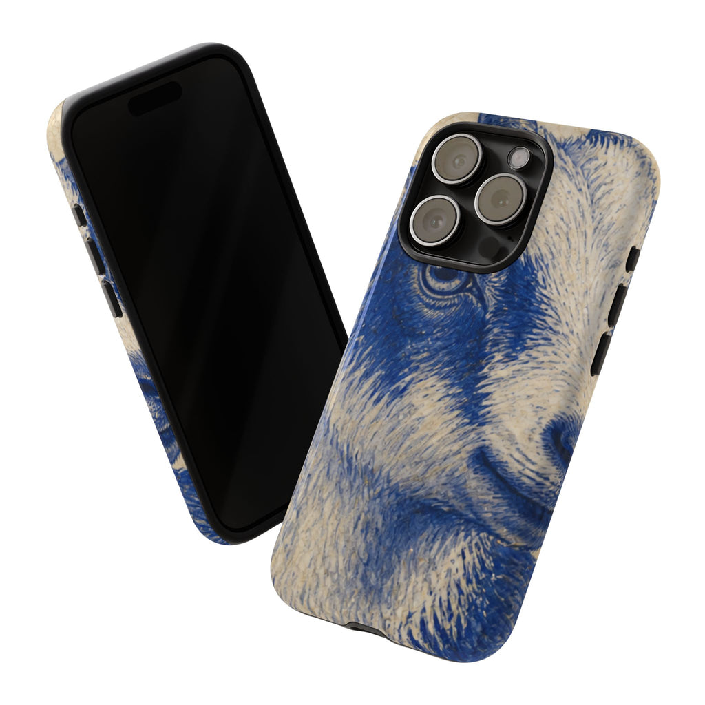 Goat iPhone Case – Pygmy Goat - Cobalt Transferware Portrait | Tough Dual-Layer Case, iPhone 11–17