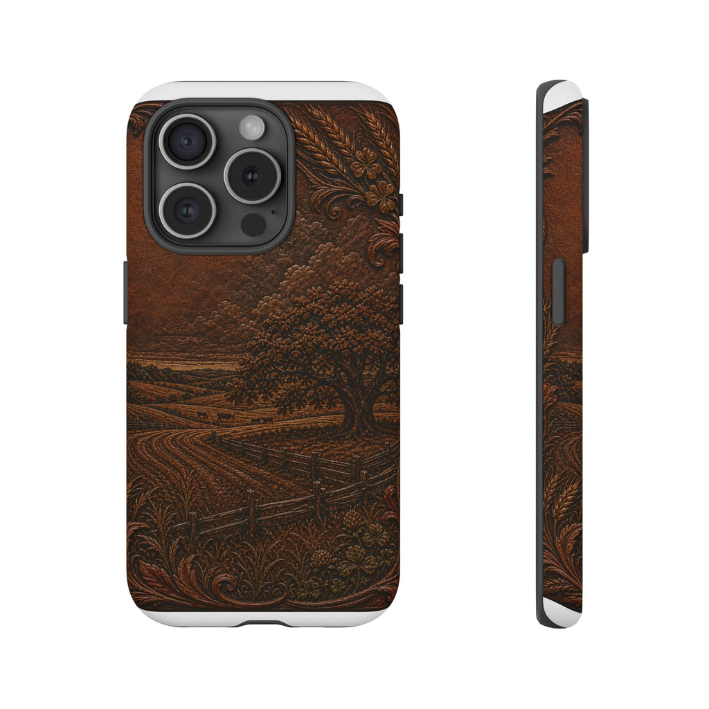 iPhone Case – Tooled Field Landscape | Tough Dual-Layer Case, iPhone 11–17