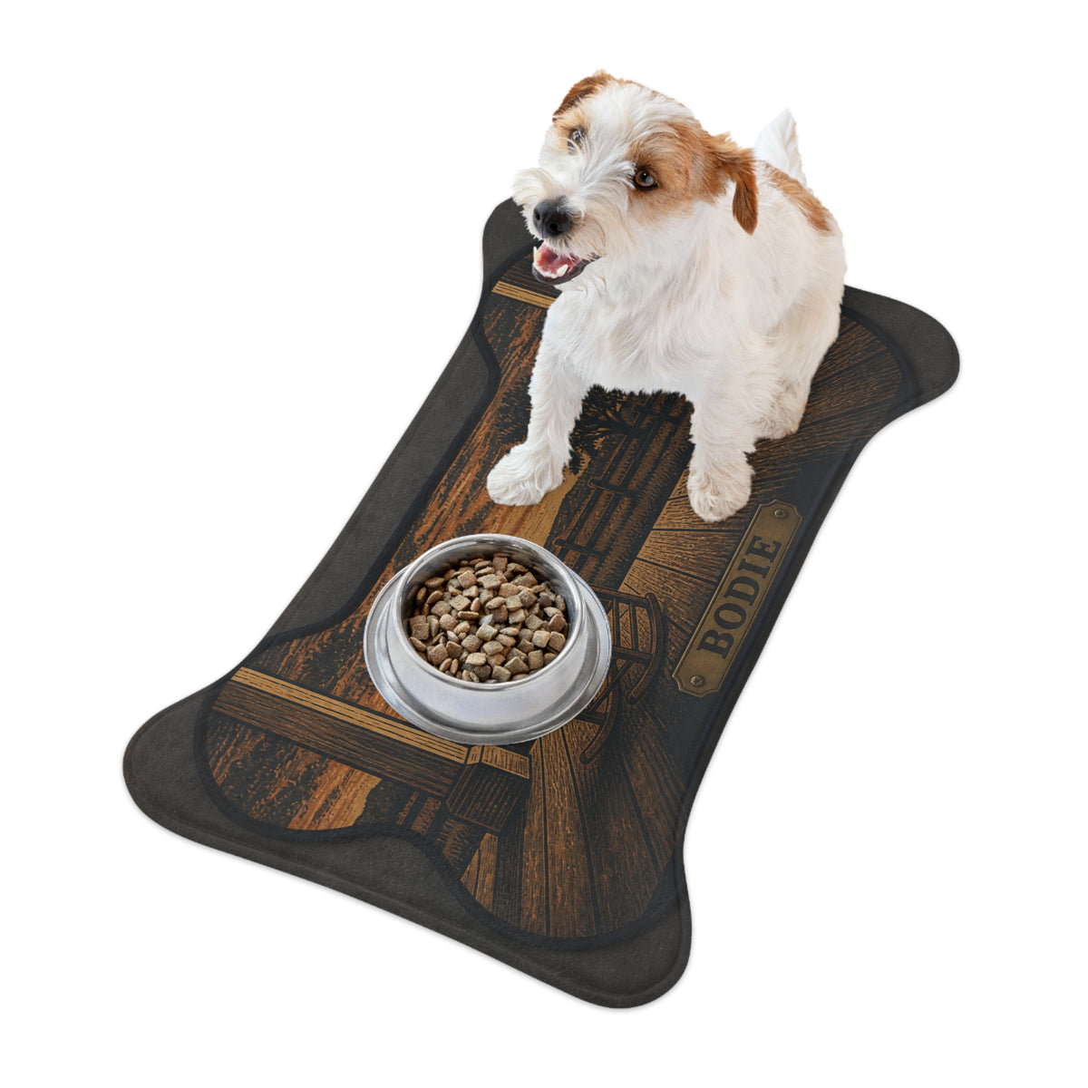 Personalized Dog Feeding Mat – Porch Rocker | Custom Name, Non-Slip Bone Shape