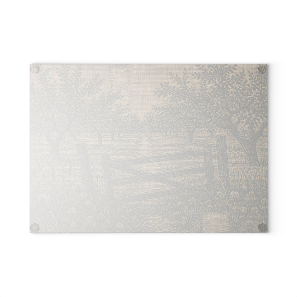 Glass Cutting Board – Grain-Sack Orchard Gate | Tempered Glass Charcuterie & Serving Board