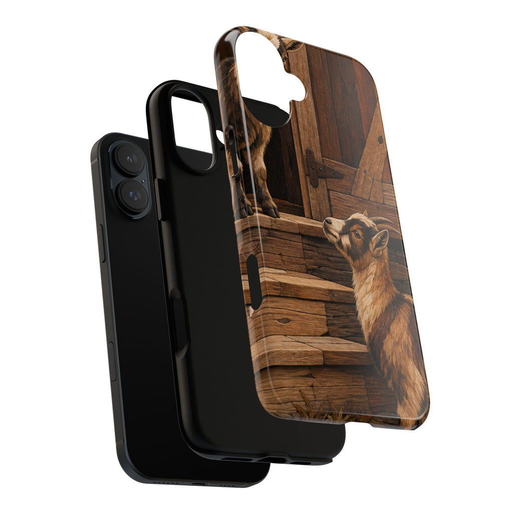 Goat iPhone Case – Pygmy Goats - Marquetry Barn Steps | Tough Dual-Layer Case, iPhone 11–17