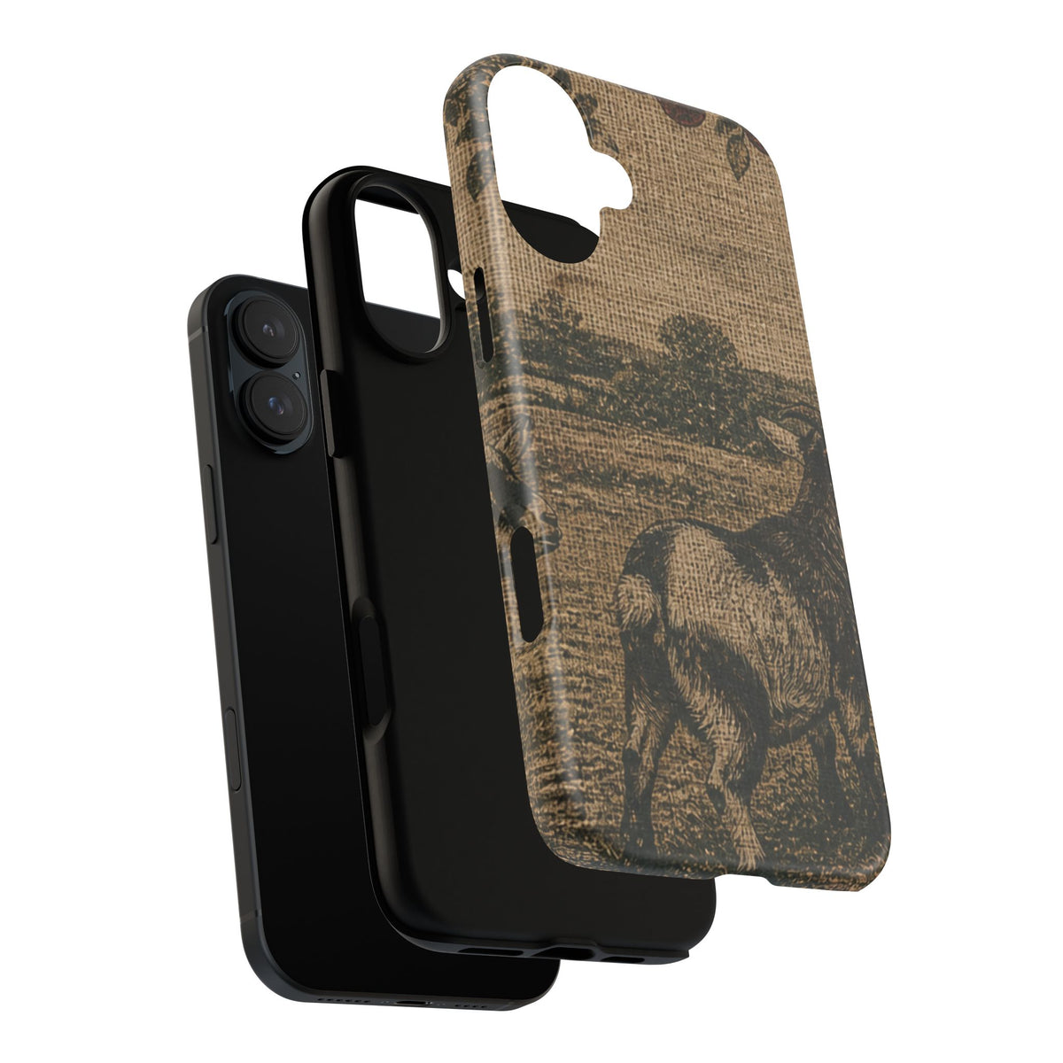 Goat iPhone Case – Pygmy Goats - Grain-Sack Orchard Gate | Tough Dual-Layer Case, iPhone 11–17