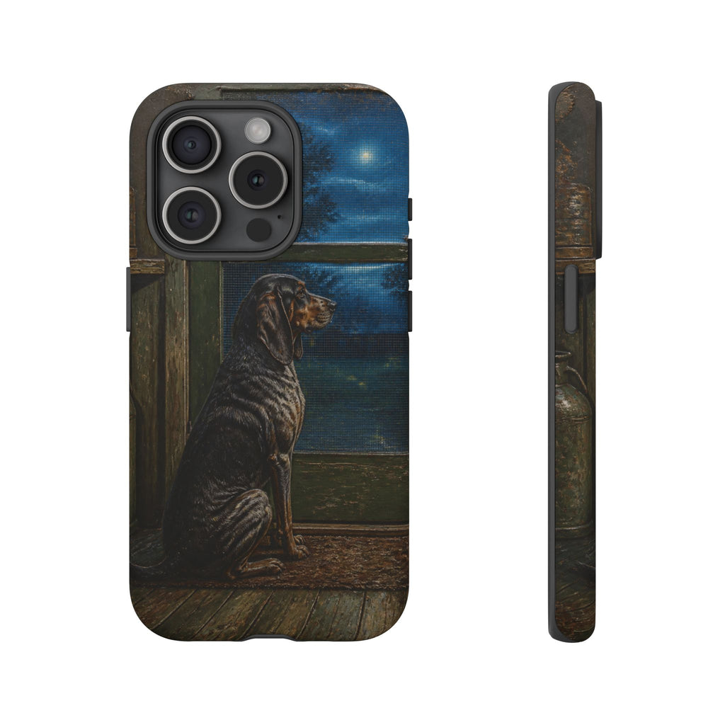 Coonhound Dog iPhone Case – Coonhound at the Screen Door Painted Tin | Tough Dual-Layer Case, iPhone 11–17