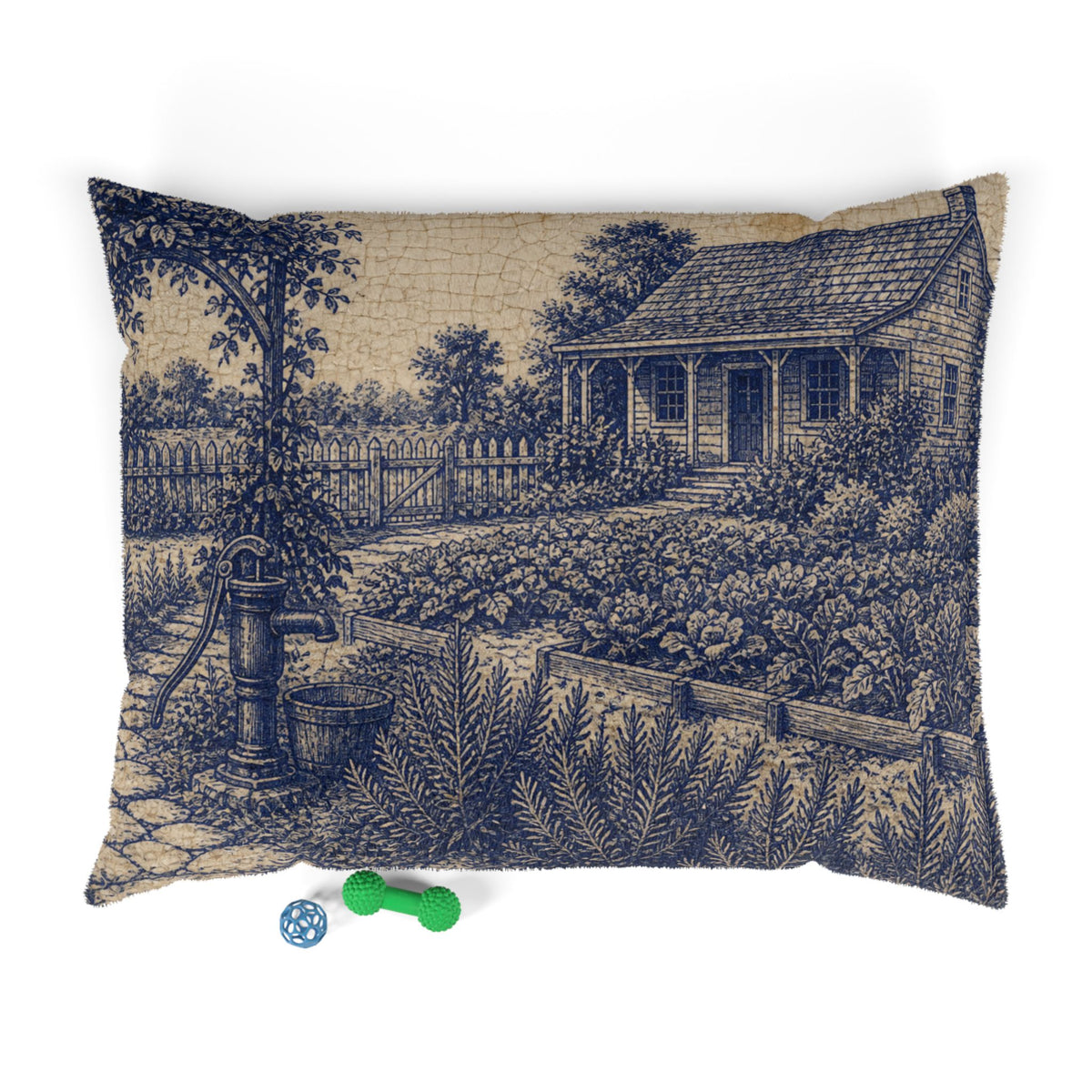 Washable Dog Bed – Transferware Kitchen Garden | Soft Fleece Pet Bed, 3 Sizes