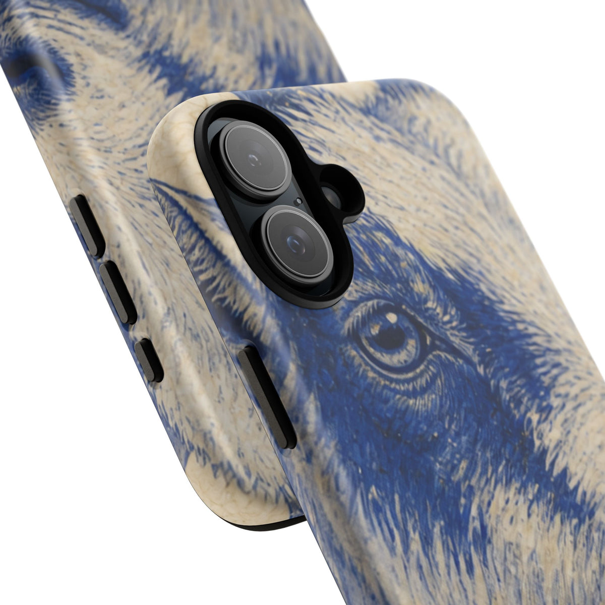 Goat iPhone Case – Pygmy Goat - Cobalt Transferware Portrait | Tough Dual-Layer Case, iPhone 11–17