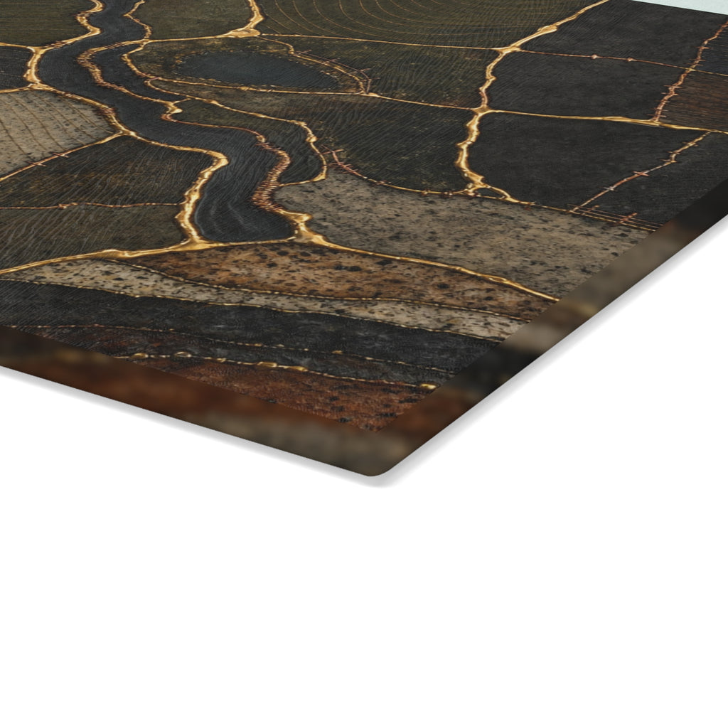 Glass Cutting Board – Mended Ground Kintsugi | Tempered Glass Charcuterie & Serving Board