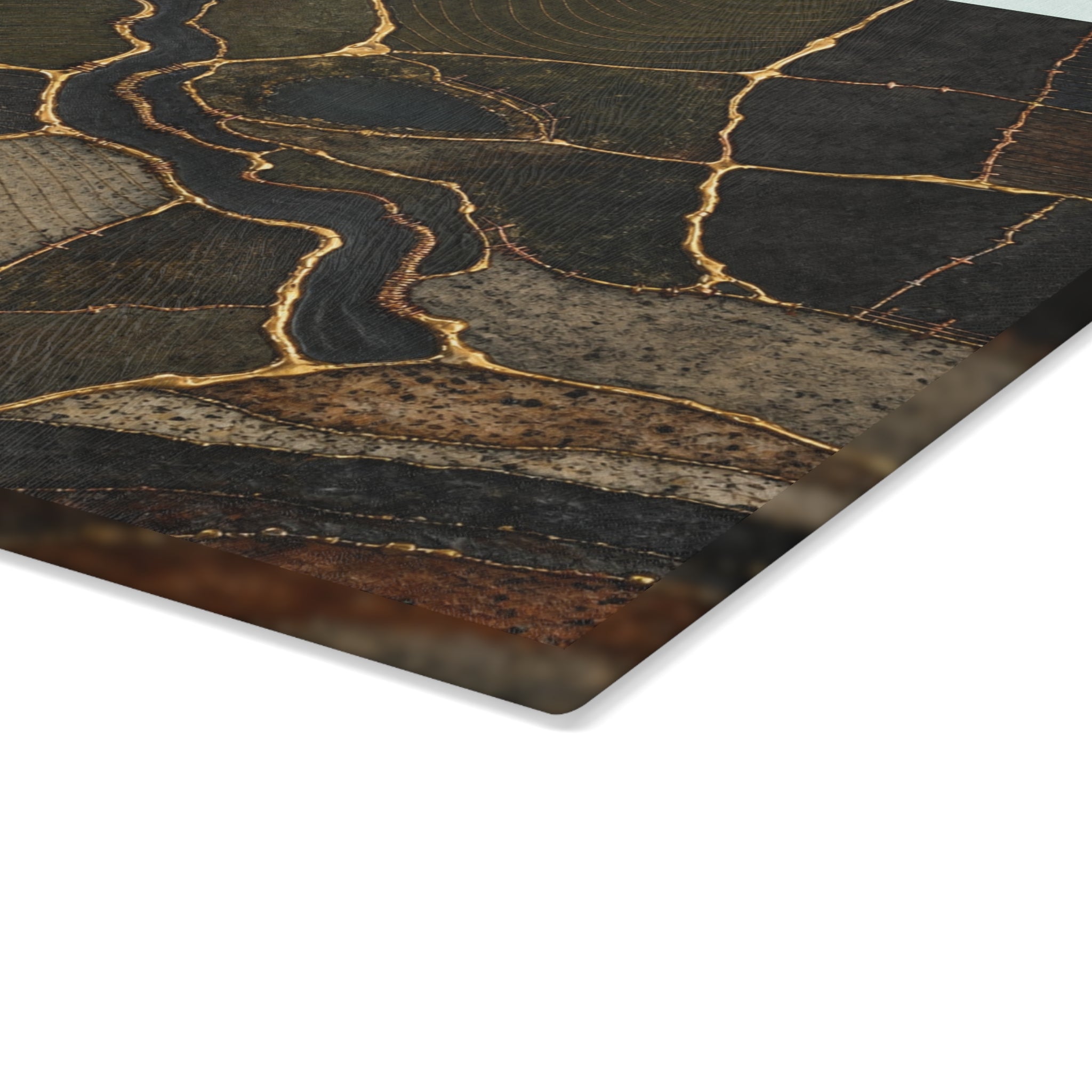 Glass Cutting Board – Mended Ground Kintsugi | Tempered Glass Charcuterie & Serving Board