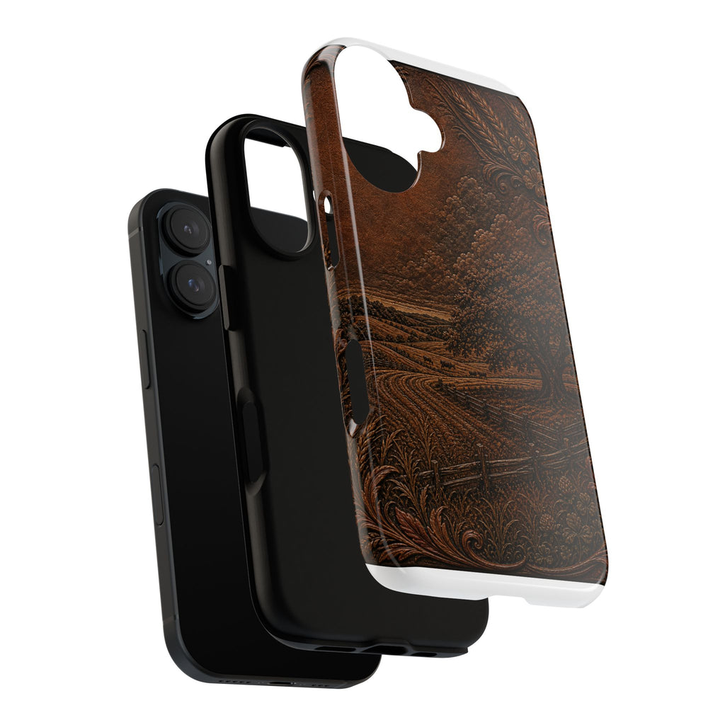 iPhone Case – Tooled Field Landscape | Tough Dual-Layer Case, iPhone 11–17