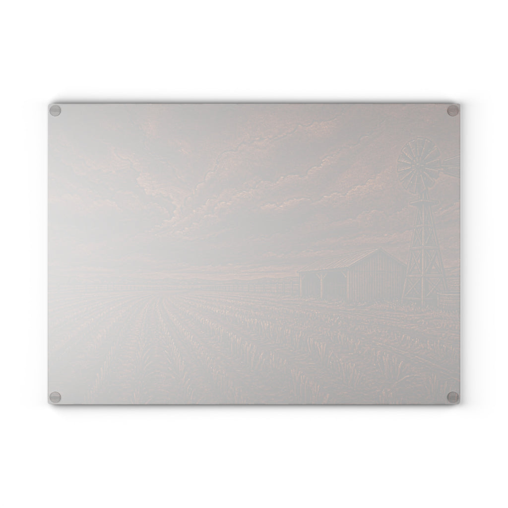 Windmill Glass Cutting Board – Embossed Leather Windmill | Tempered Glass Charcuterie & Serving Board