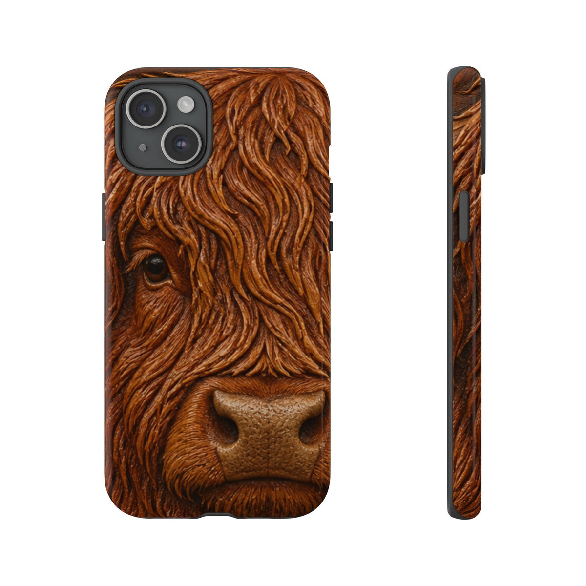 Highland Cow iPhone Case – Mini Highland - Tooled Leather Portrait | Tough Dual-Layer Case, iPhone 11–17