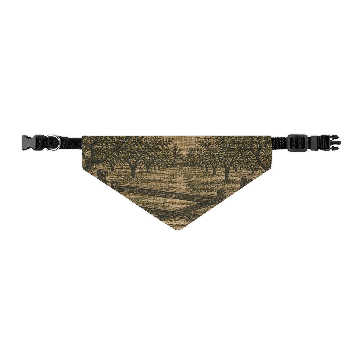 Dog Bandana Collar – Grain-Sack Orchard Gate | Machine-Washable, S–XL