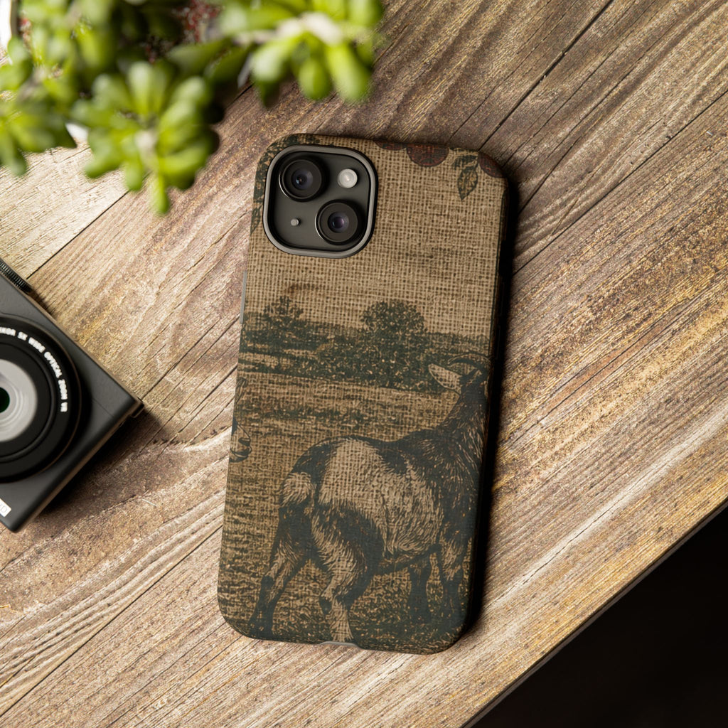 Goat iPhone Case – Pygmy Goats - Grain-Sack Orchard Gate | Tough Dual-Layer Case, iPhone 11–17