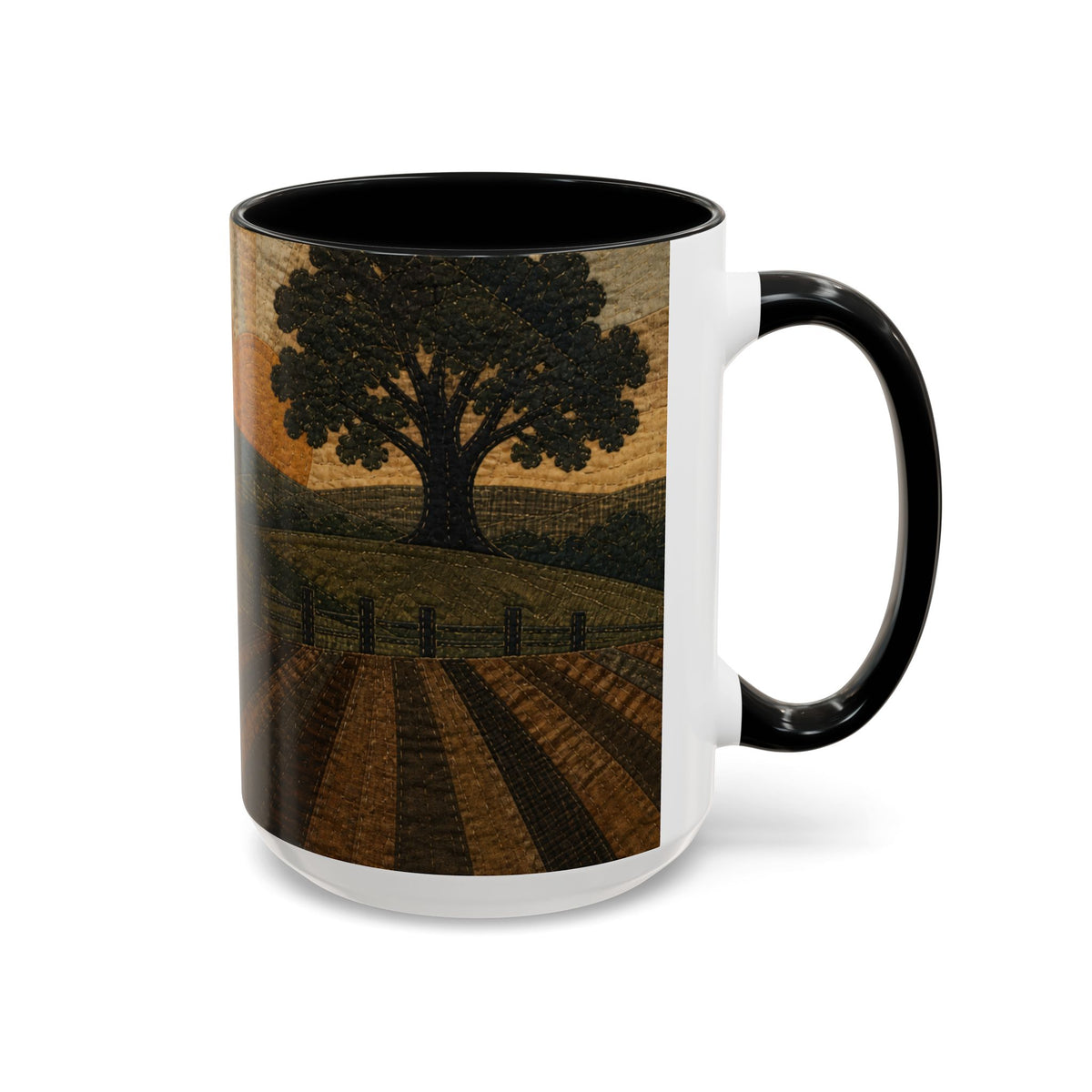 Farmhouse Coffee Mug – Quilted Pasture Sunset | Ceramic Accent Mug, 11oz or 15oz