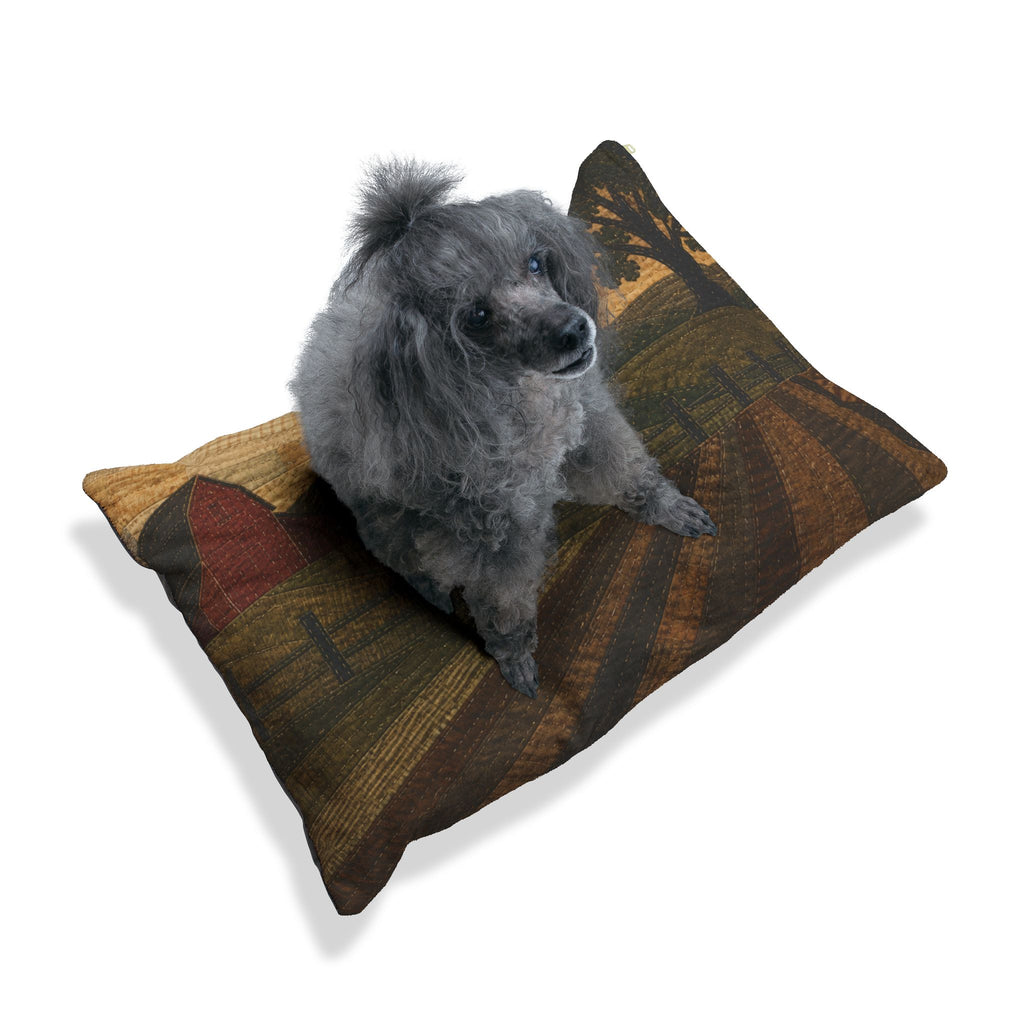 Washable Dog Bed – Quilted Pasture Sunset | Soft Fleece Pet Bed, 3 Sizes