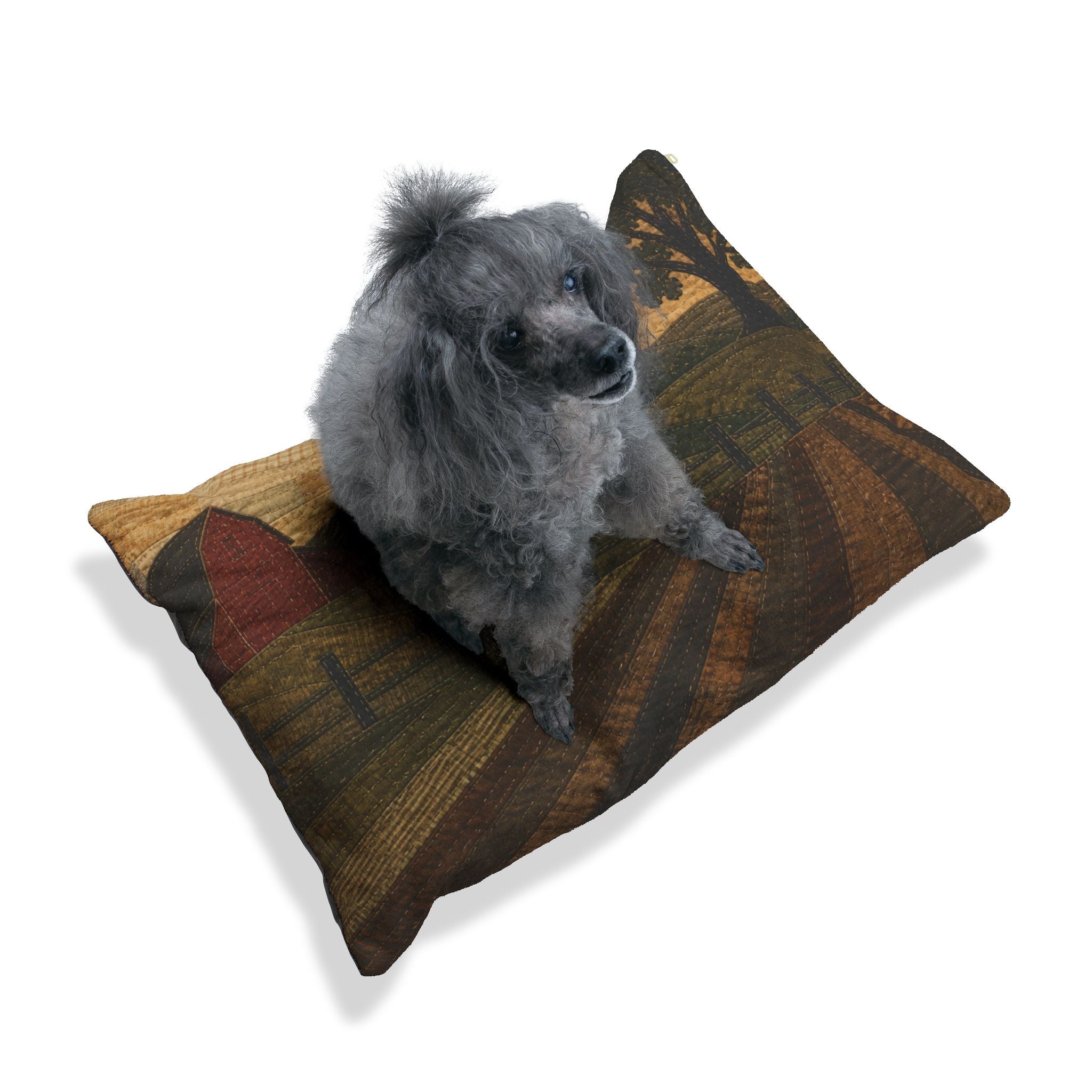 Washable Dog Bed – Quilted Pasture Sunset | Soft Fleece Pet Bed, 3 Sizes