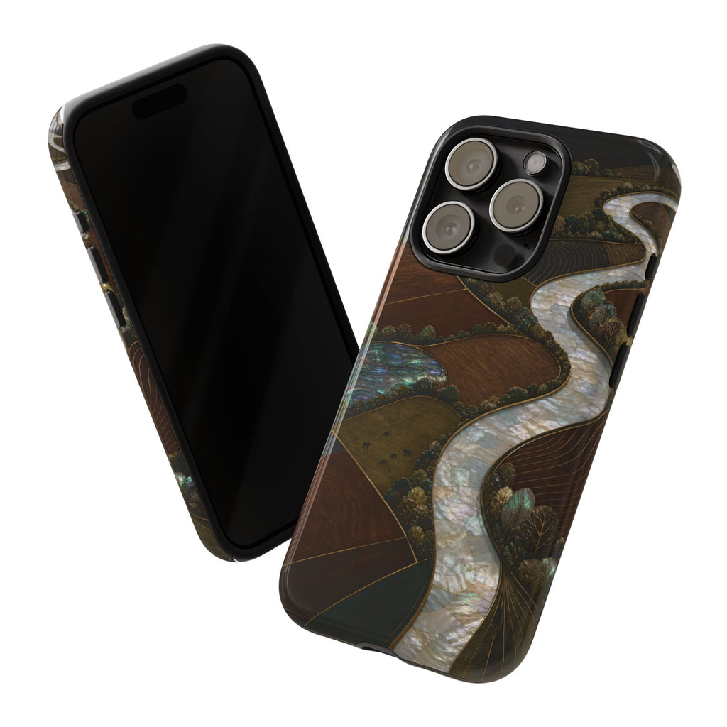 iPhone Case – River Fields Mother of Pearl | Tough Dual-Layer Case, iPhone 11–17