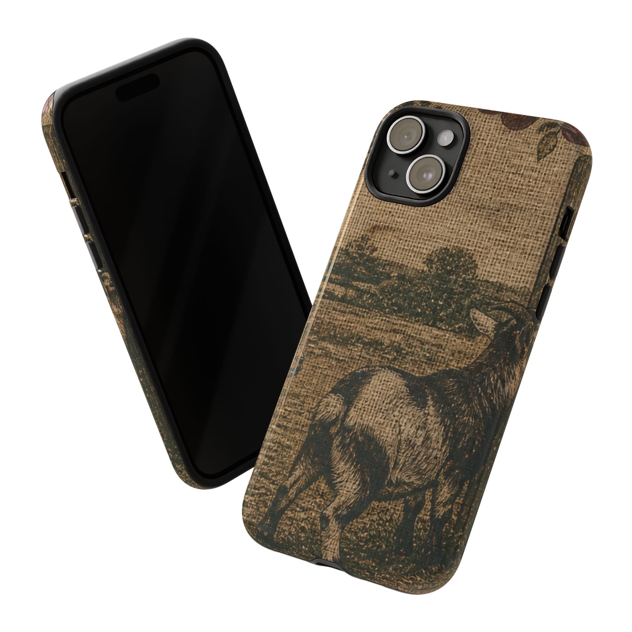 Goat iPhone Case – Pygmy Goats - Grain-Sack Orchard Gate | Tough Dual-Layer Case, iPhone 11–17