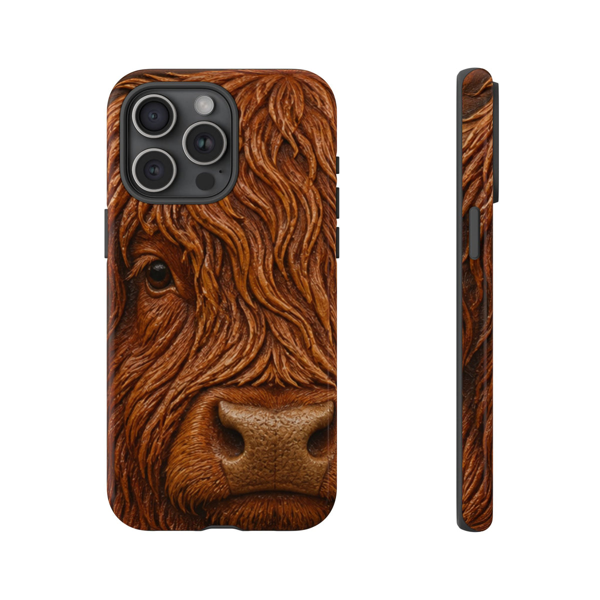 Highland Cow iPhone Case – Mini Highland - Tooled Leather Portrait | Tough Dual-Layer Case, iPhone 11–17
