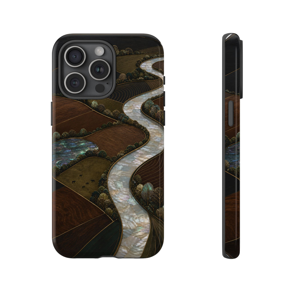 iPhone Case – River Fields Mother of Pearl | Tough Dual-Layer Case, iPhone 11–17