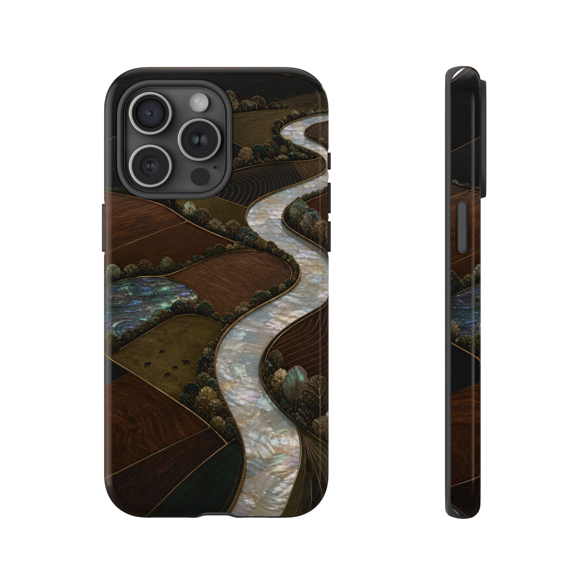 iPhone Case – River Fields Mother of Pearl | Tough Dual-Layer Case, iPhone 11–17