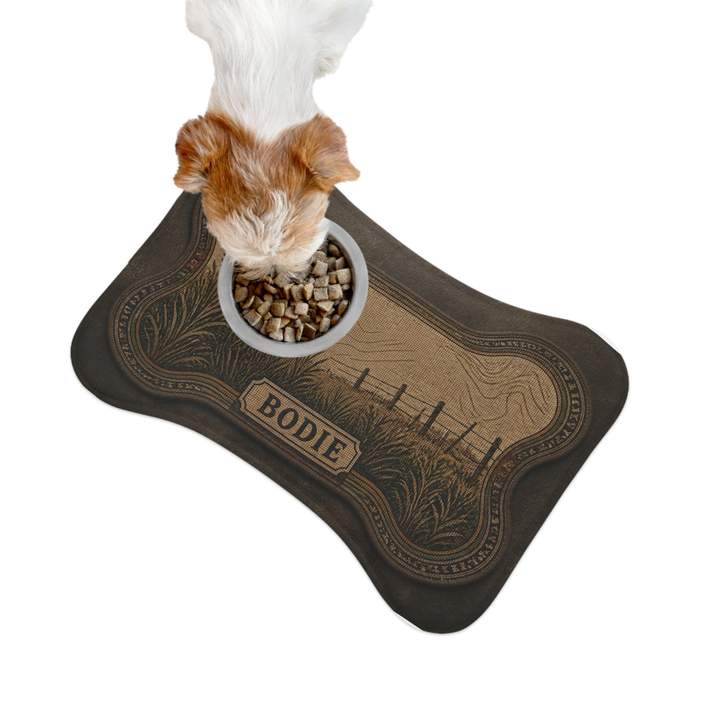 Personalized Dog Feeding Mat – Field & Fence | Custom Name, Non-Slip Bone Shape