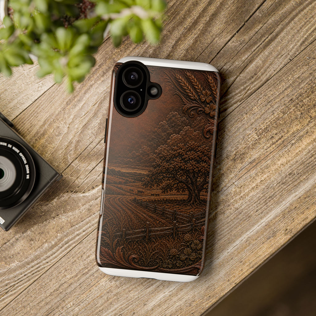 iPhone Case – Tooled Field Landscape | Tough Dual-Layer Case, iPhone 11–17