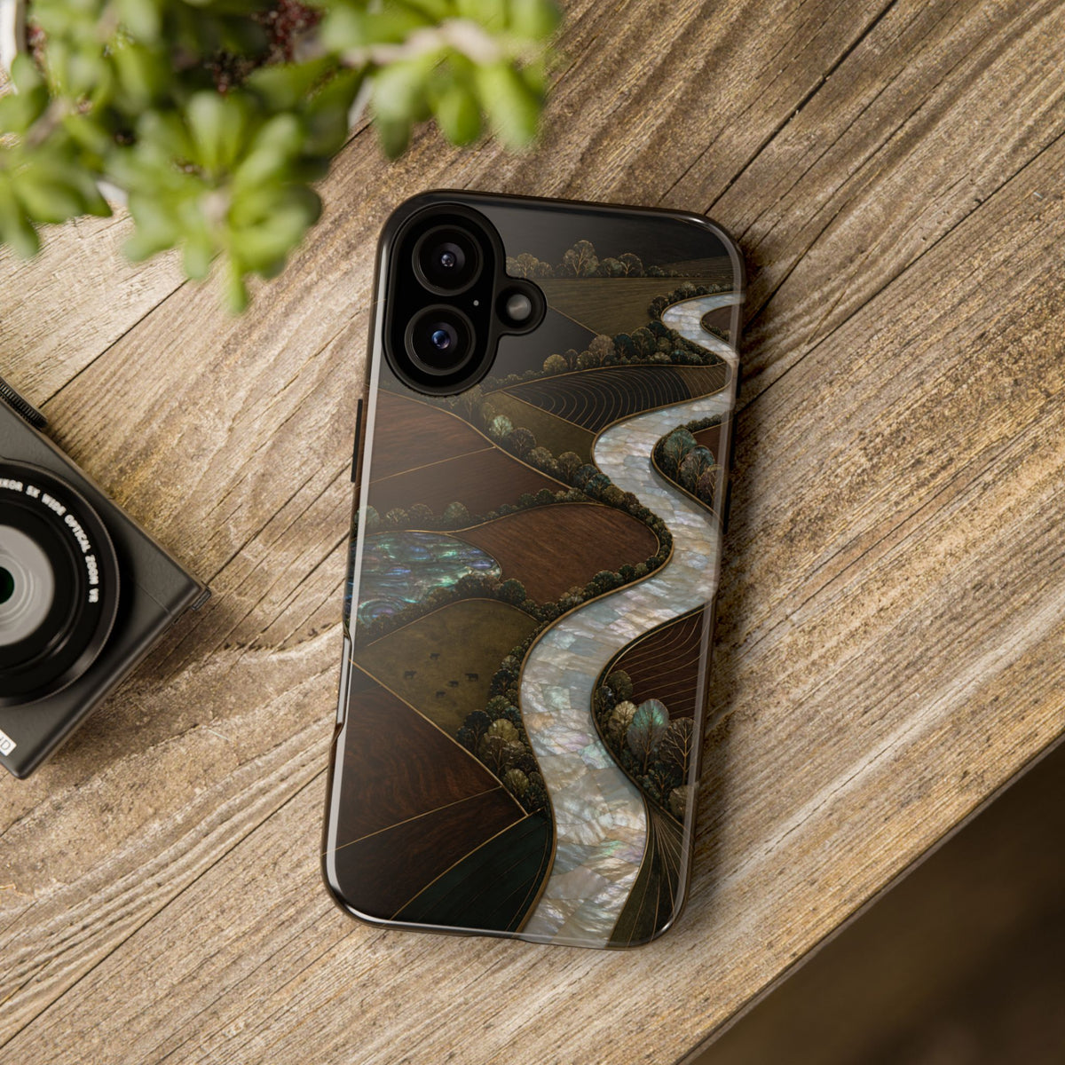 iPhone Case – River Fields Mother of Pearl | Tough Dual-Layer Case, iPhone 11–17