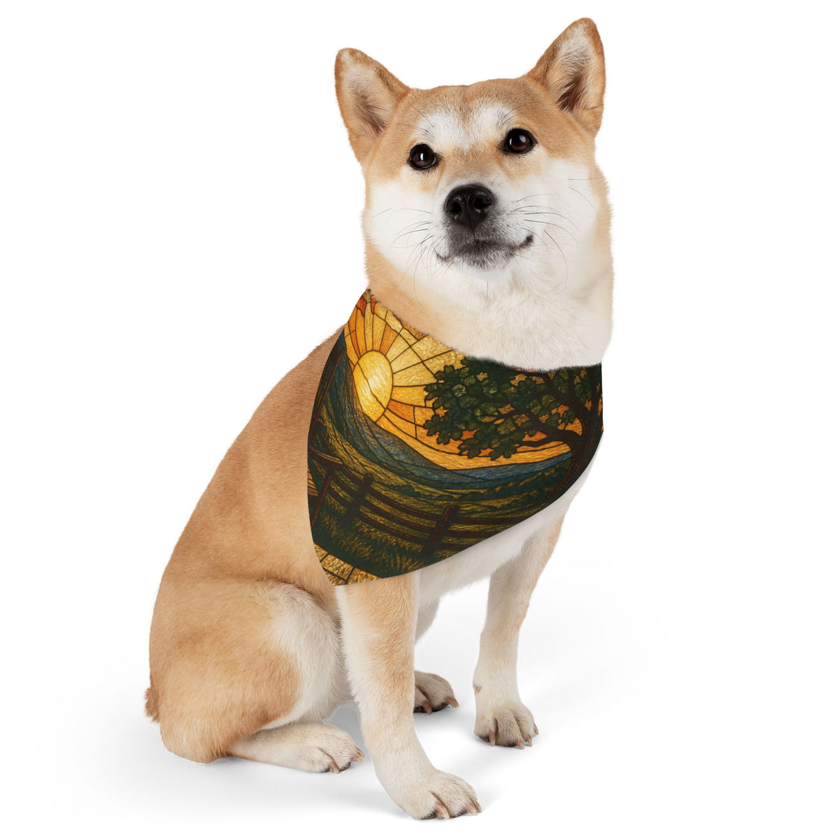 Dog Bandana Collar – Stained Glass Porch Sunrise | Machine-Washable, S–XL