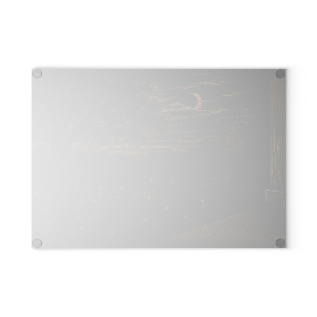 Firefly Glass Cutting Board – Night Linocut Fireflies | Tempered Glass Charcuterie & Serving Board
