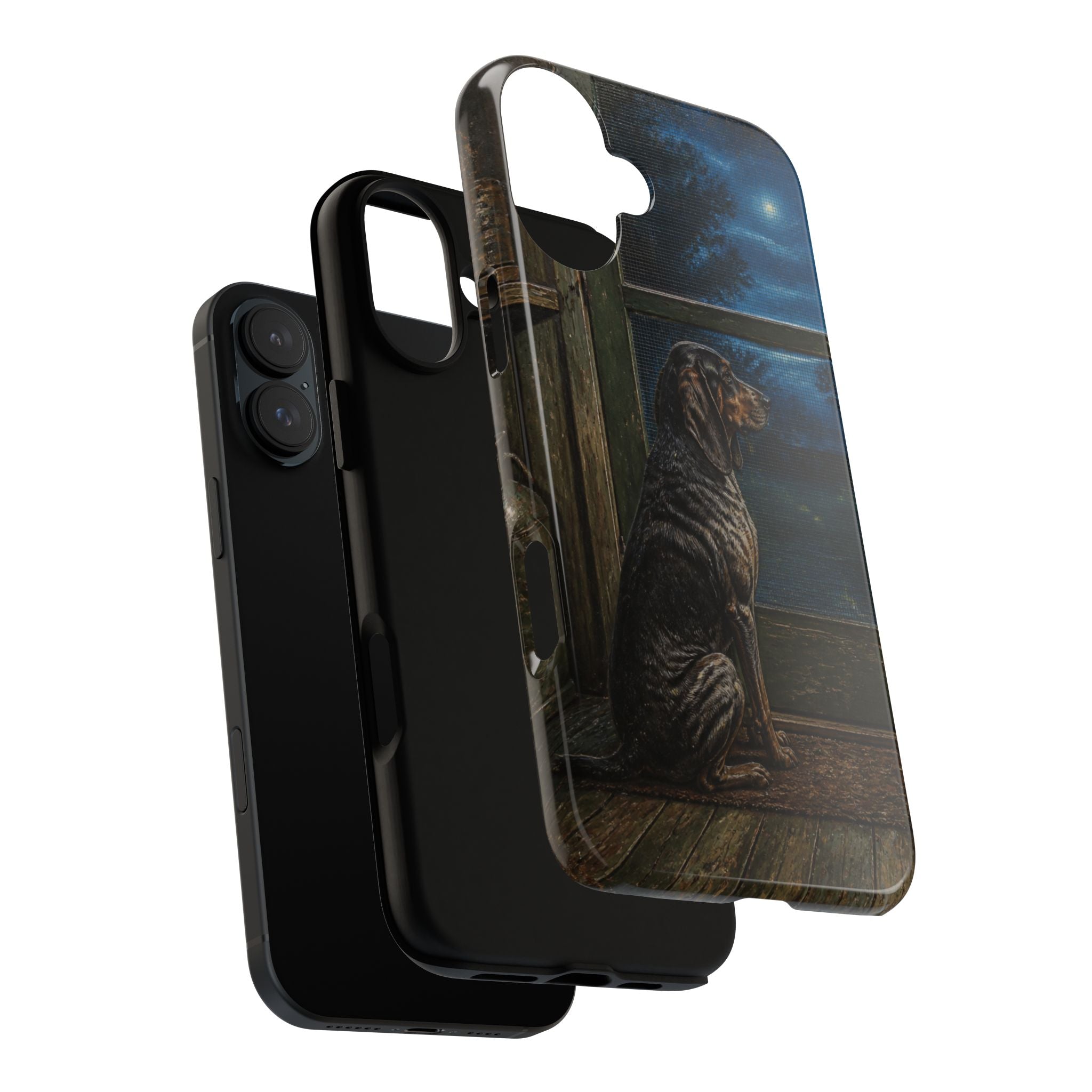 Coonhound Dog iPhone Case – Coonhound at the Screen Door Painted Tin | Tough Dual-Layer Case, iPhone 11–17
