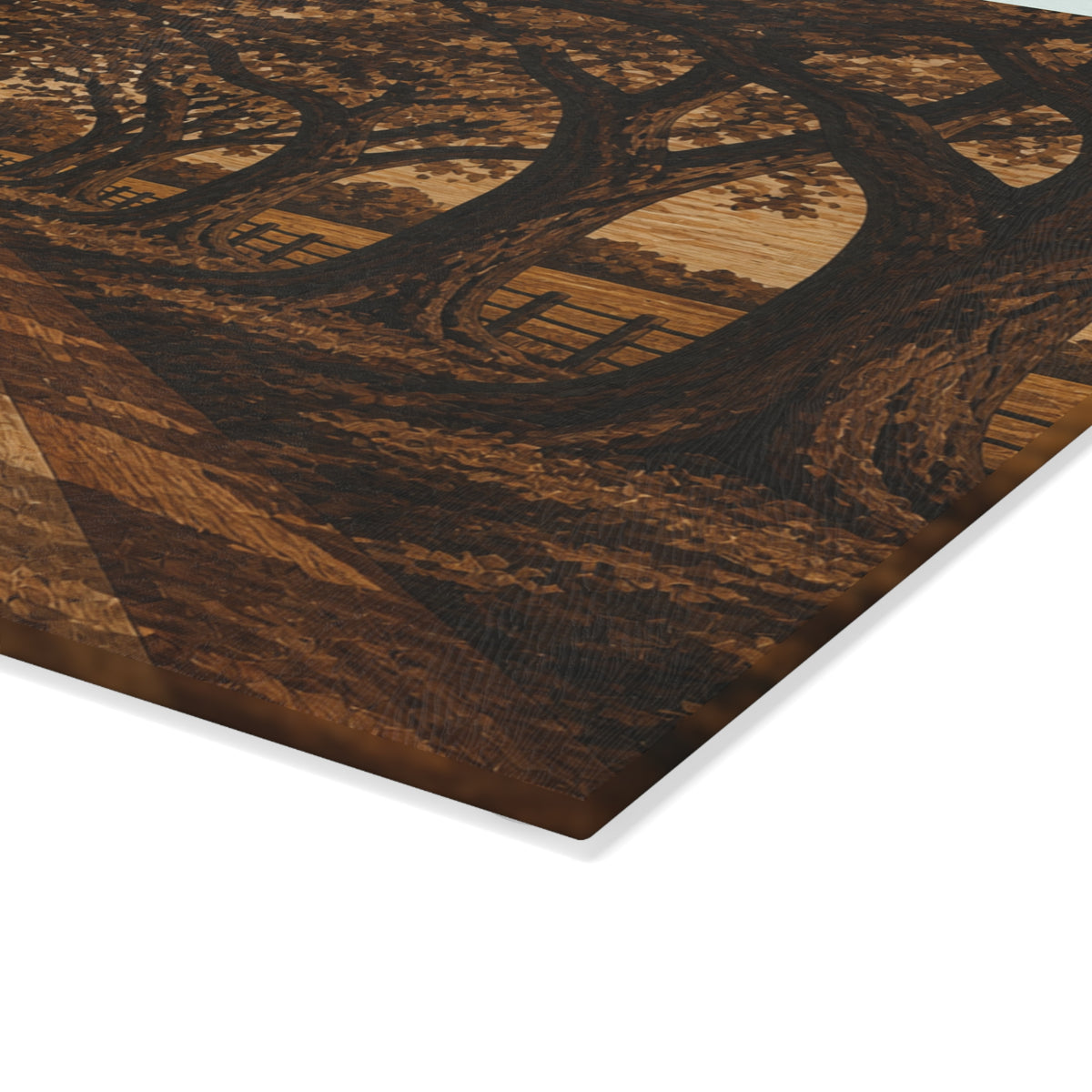 Glass Cutting Board – Marquetry Live-Oak Lane | Tempered Glass Charcuterie & Serving Board