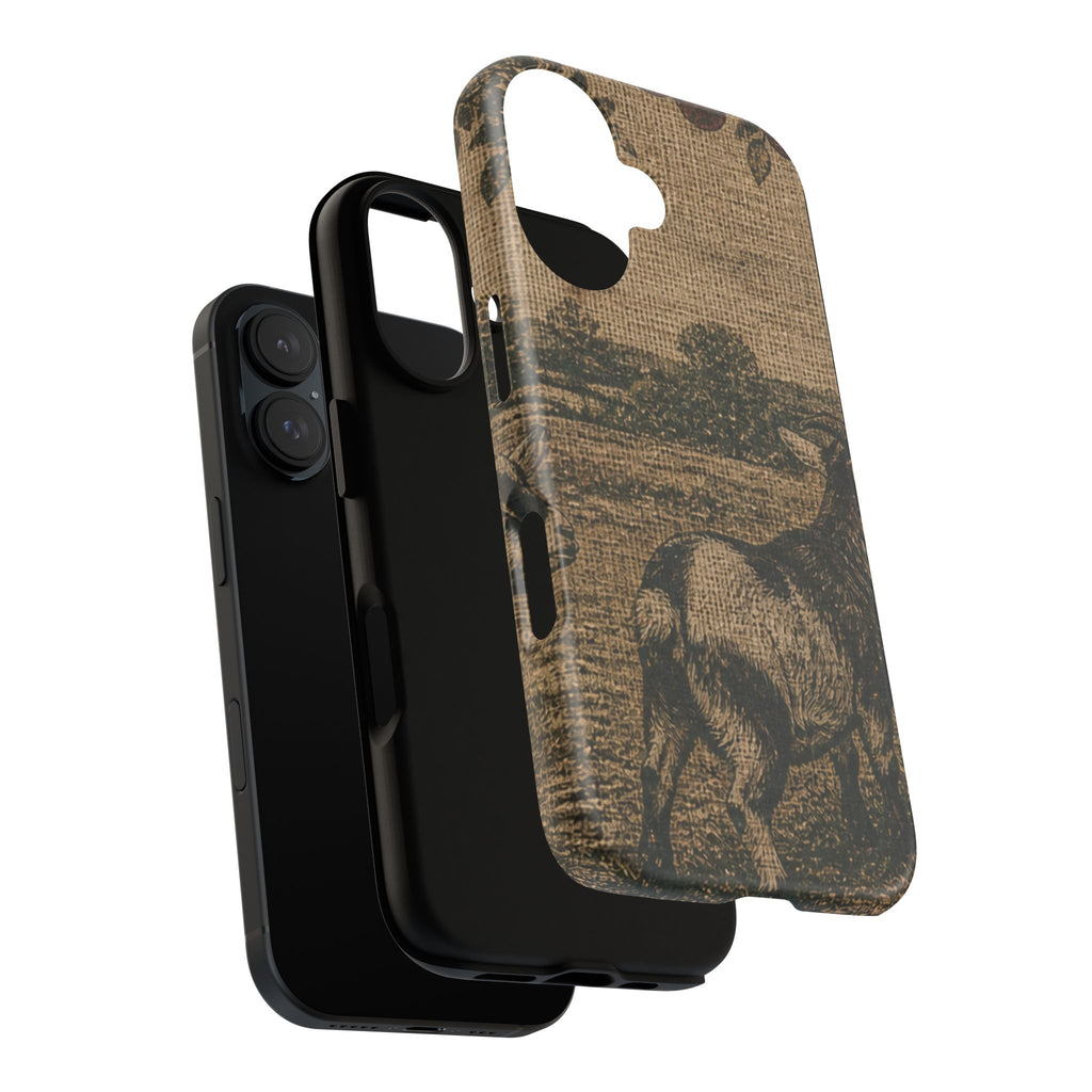 Goat iPhone Case – Pygmy Goats - Grain-Sack Orchard Gate | Tough Dual-Layer Case, iPhone 11–17