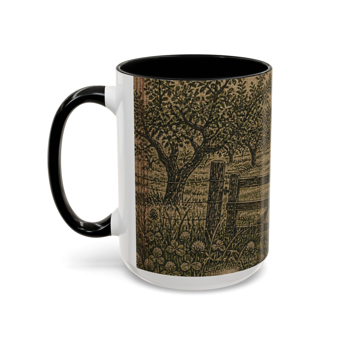 Farmhouse Coffee Mug – Grain-Sack Orchard Gate | Ceramic Accent Mug, 11oz or 15oz