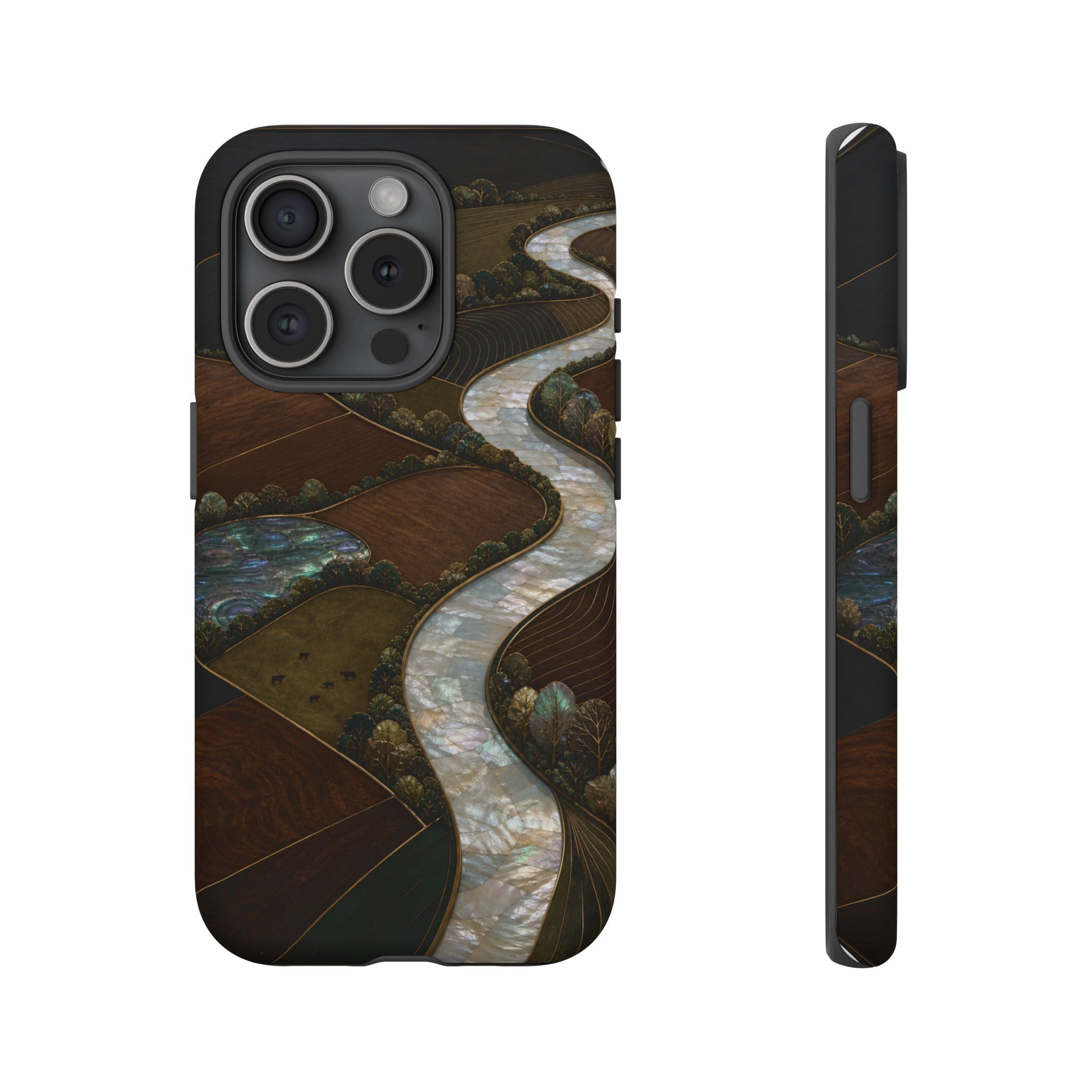 iPhone Case – River Fields Mother of Pearl | Tough Dual-Layer Case, iPhone 11–17