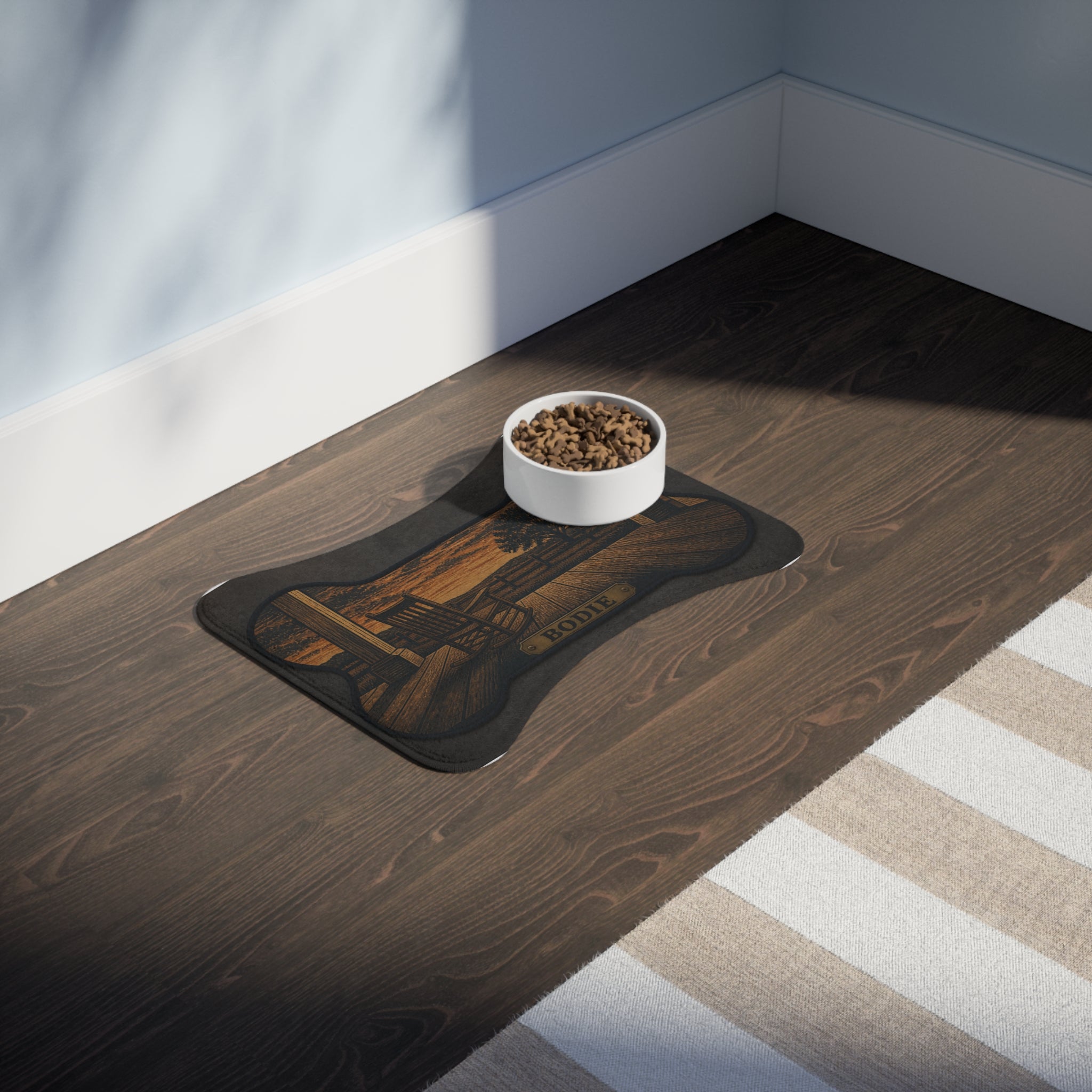Personalized Dog Feeding Mat – Porch Rocker | Custom Name, Non-Slip Bone Shape